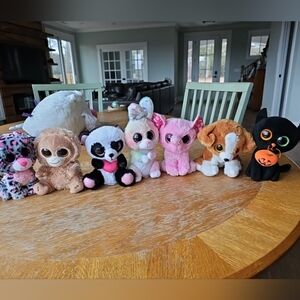 Ty Beanie Boos Lot Of 7.  Panda, Elephant, Monkey, Bunny, Dog, Leopard, BlackCat